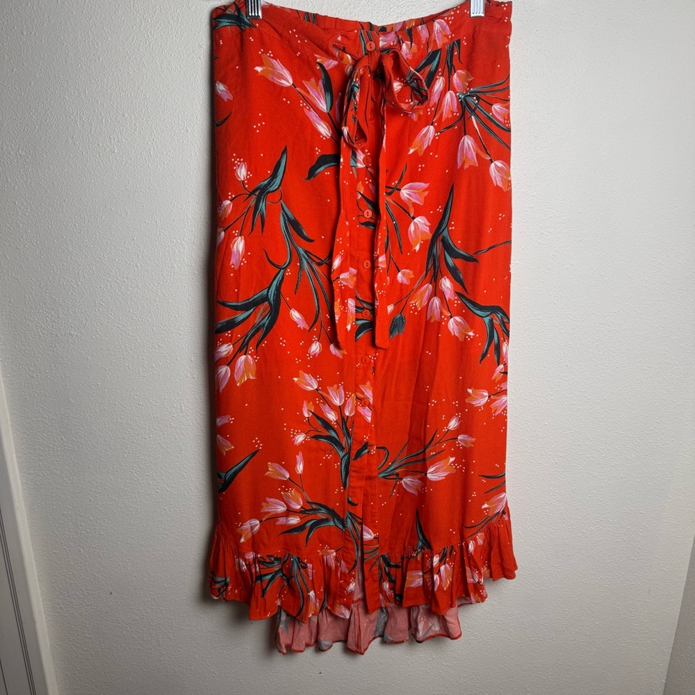 Anthropologie Corey Lynn Calter Cecilia Maxi Orange‎ Floral Midi Skirt - Picture 2 of 6